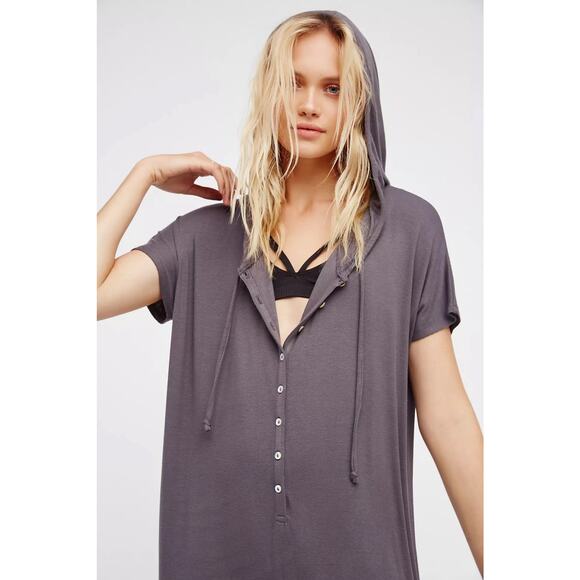 Free People Beach Size XS Avalon Maxi Dress Gray Ribbed Hooded Pockets Lounge - Picture 4 of 16